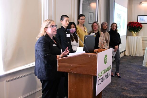 Vicki Dunn, Assistant Vice President for Columbia Dining announced Columbia’s commitment to the Mayor’s Plant-Powered Carbon Challenge.