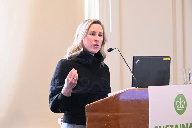 Jessica Prata, Assistant Vice President for Columbia University’s Office of Sustainability welcomed attendees and shared updates on Columbia’s own progress towards decarbonization.