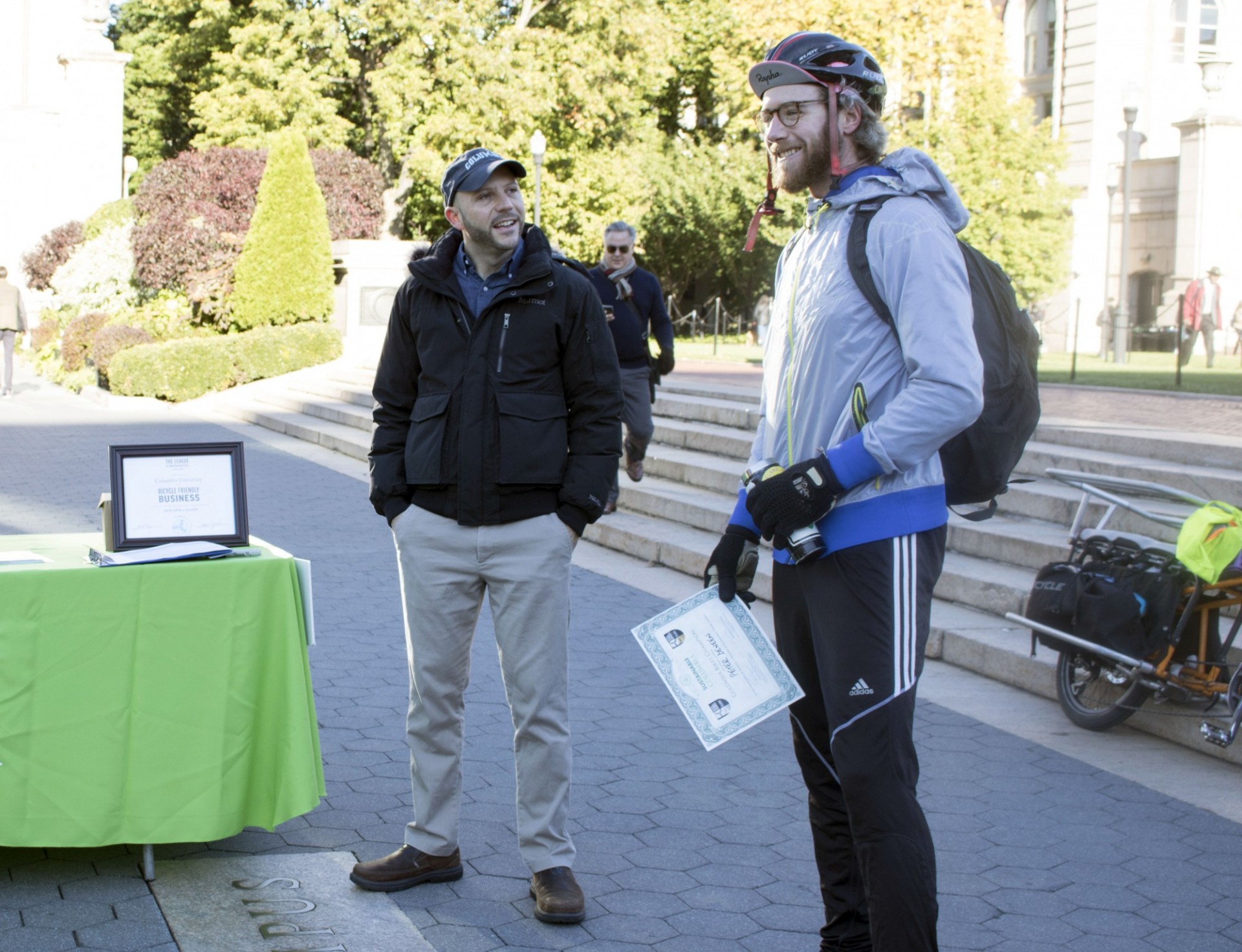 Peter Deneen talks about his bike commute after receiving a Sustainable Commuter award at the 2018 Bike Recognition Breakfast