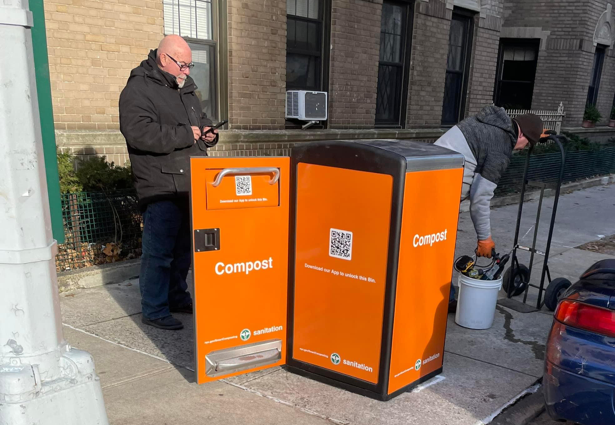 NYC Smart Compost bin being installed on Broadway